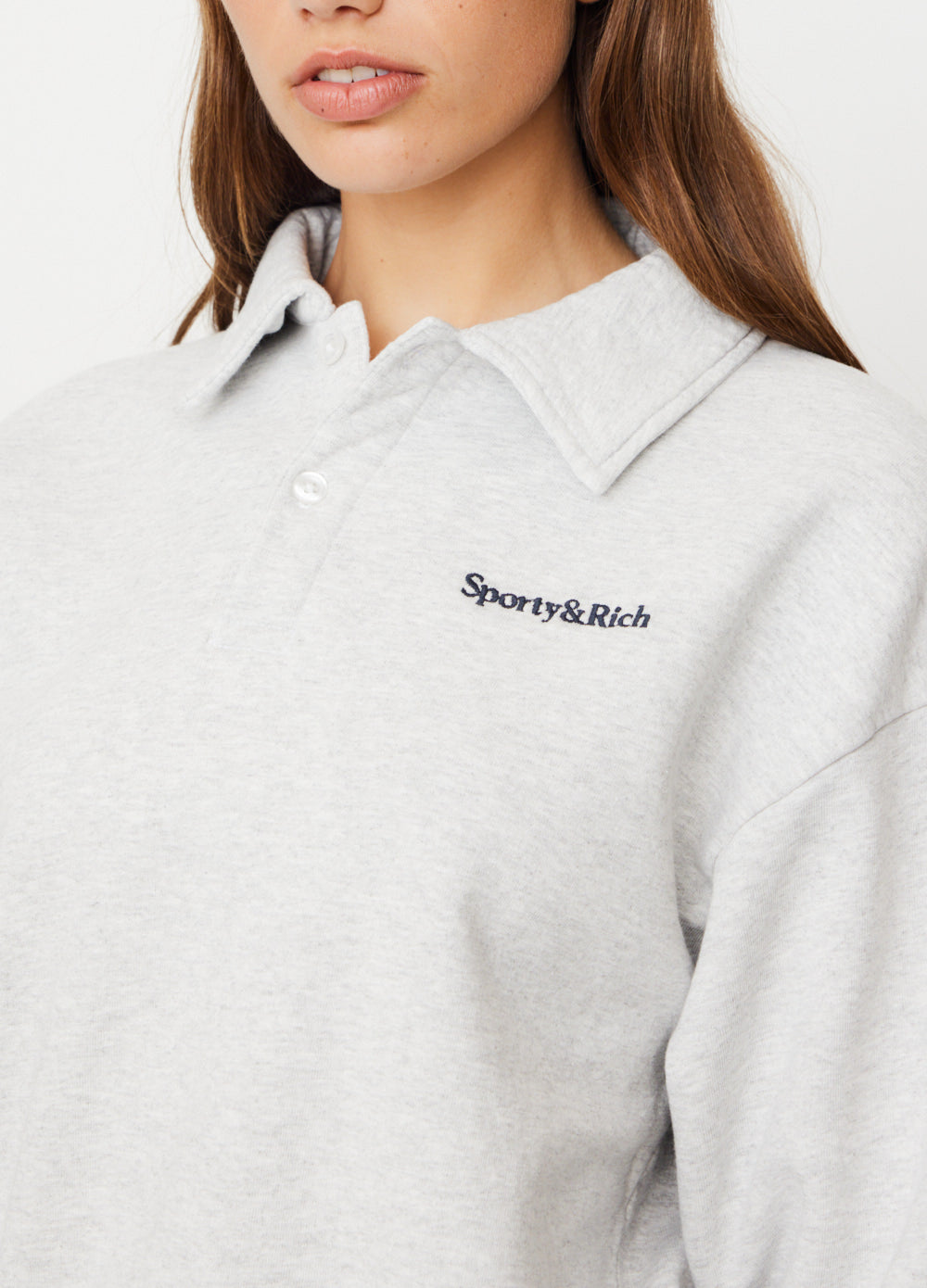 Serif Logo Embroidered Polo - Heather Gray – Sporty & Rich