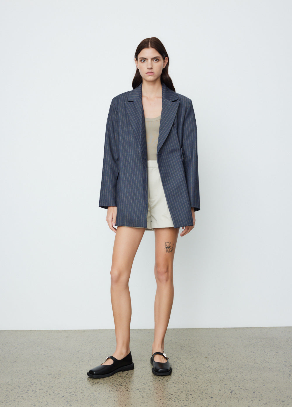 Stretch Stripe Belt Blazer - Main Image