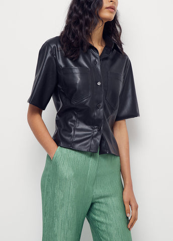 Sabine Vegan Leather Short-sleeve Shirt