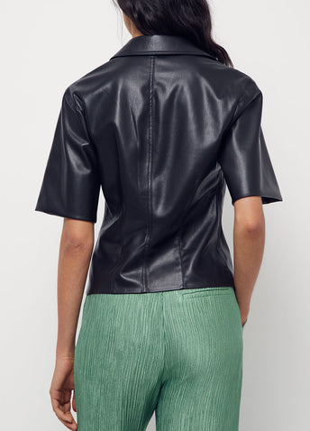 Sabine Vegan Leather Short-sleeve Shirt