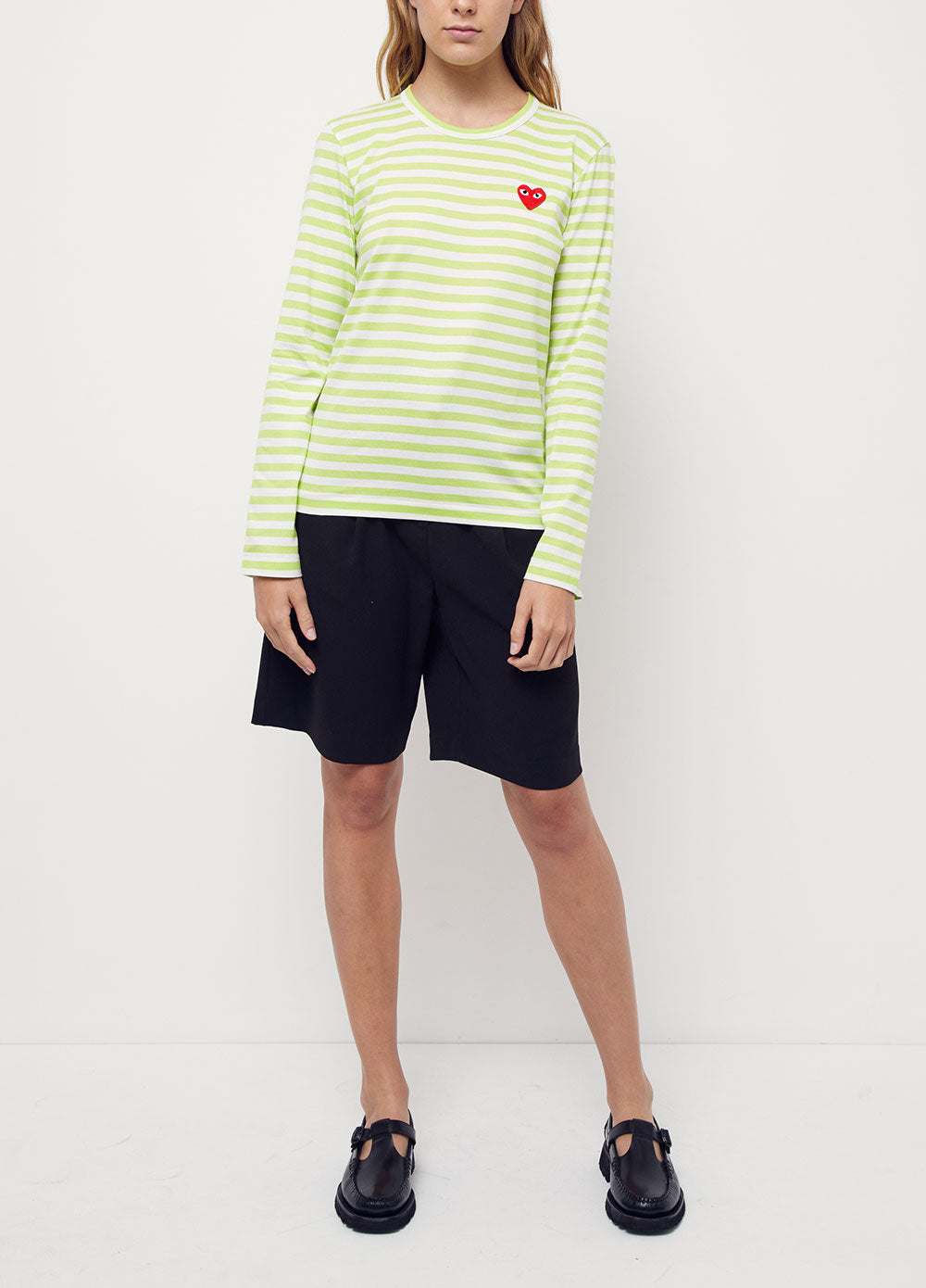 T277 Red Heart Stripe Long-Sleeve T-Shirt