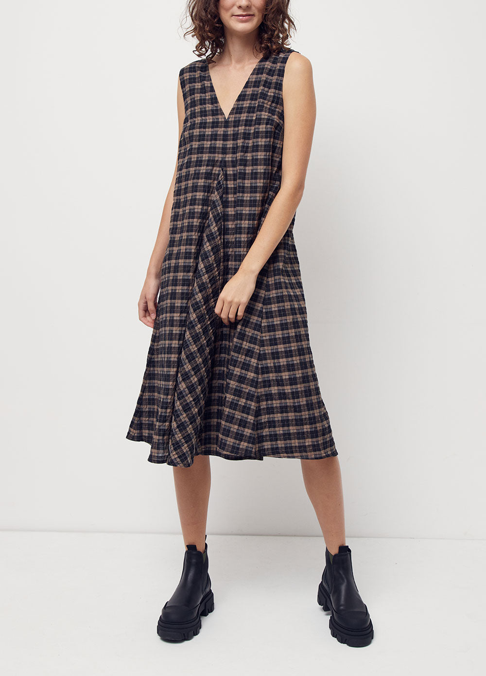 Seersucker Check Midi Dress