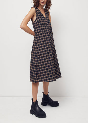 Seersucker Check Midi Dress
