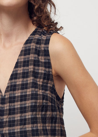 Seersucker Check Midi Dress