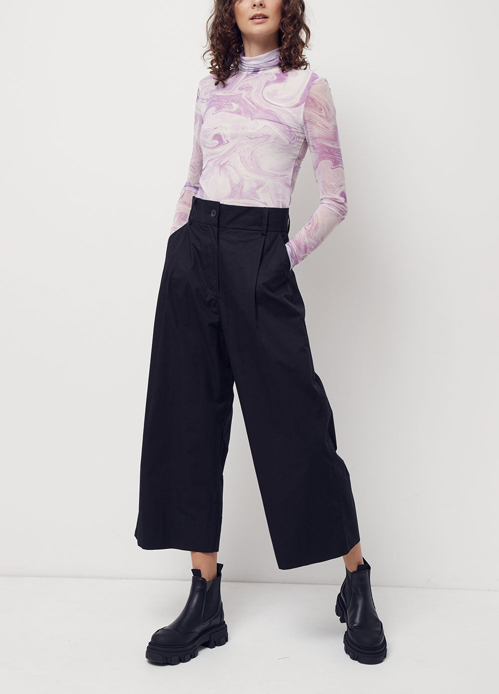 Printed Mesh Rollneck Top
