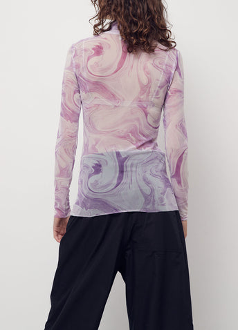 Printed Mesh Rollneck Top