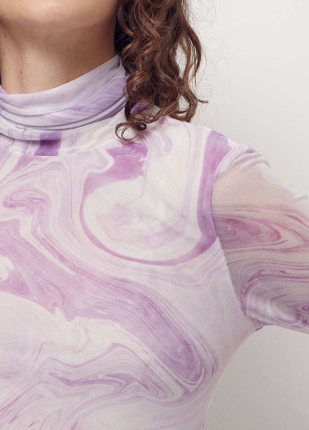 Printed Mesh Rollneck Top