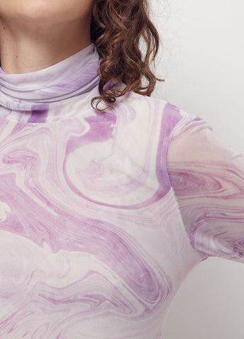 Printed Mesh Rollneck Top