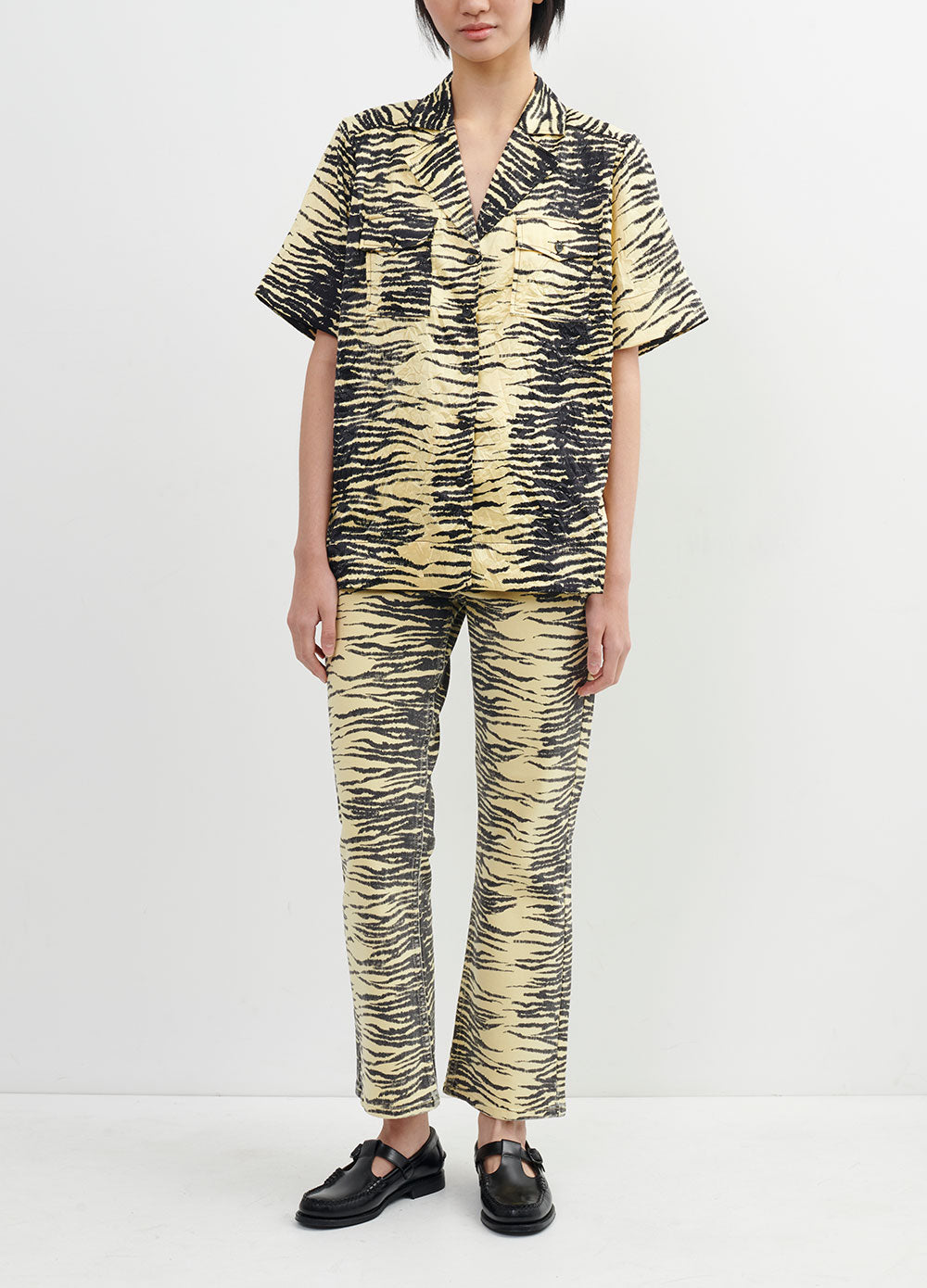 Crinkled Satin Short-sleeve Shirt