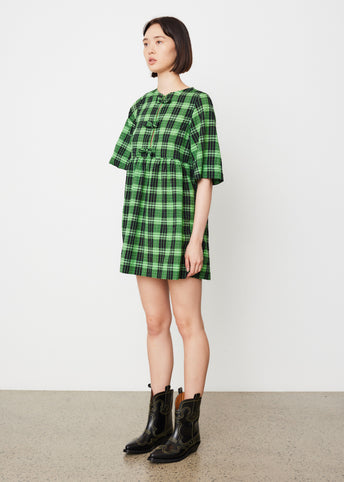 Seersucker Check Ribbon Mini Dress