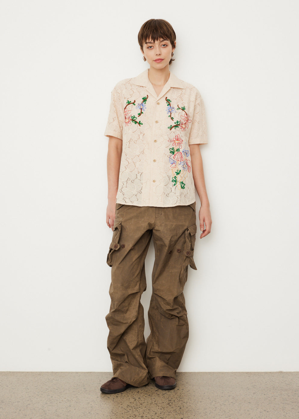 Flower Mushroom Embroidery Shirt