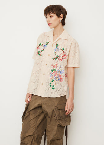 Flower Mushroom Embroidery Shirt