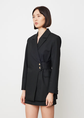 Stretch Stripe Belt Blazer