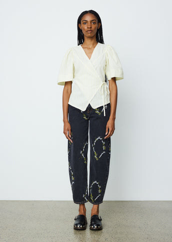 Light Seersucker Stripe Wrap Blouse