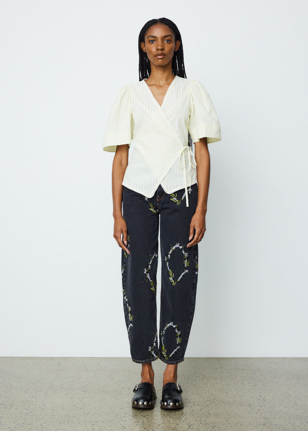 Light Seersucker Stripe Wrap Blouse
