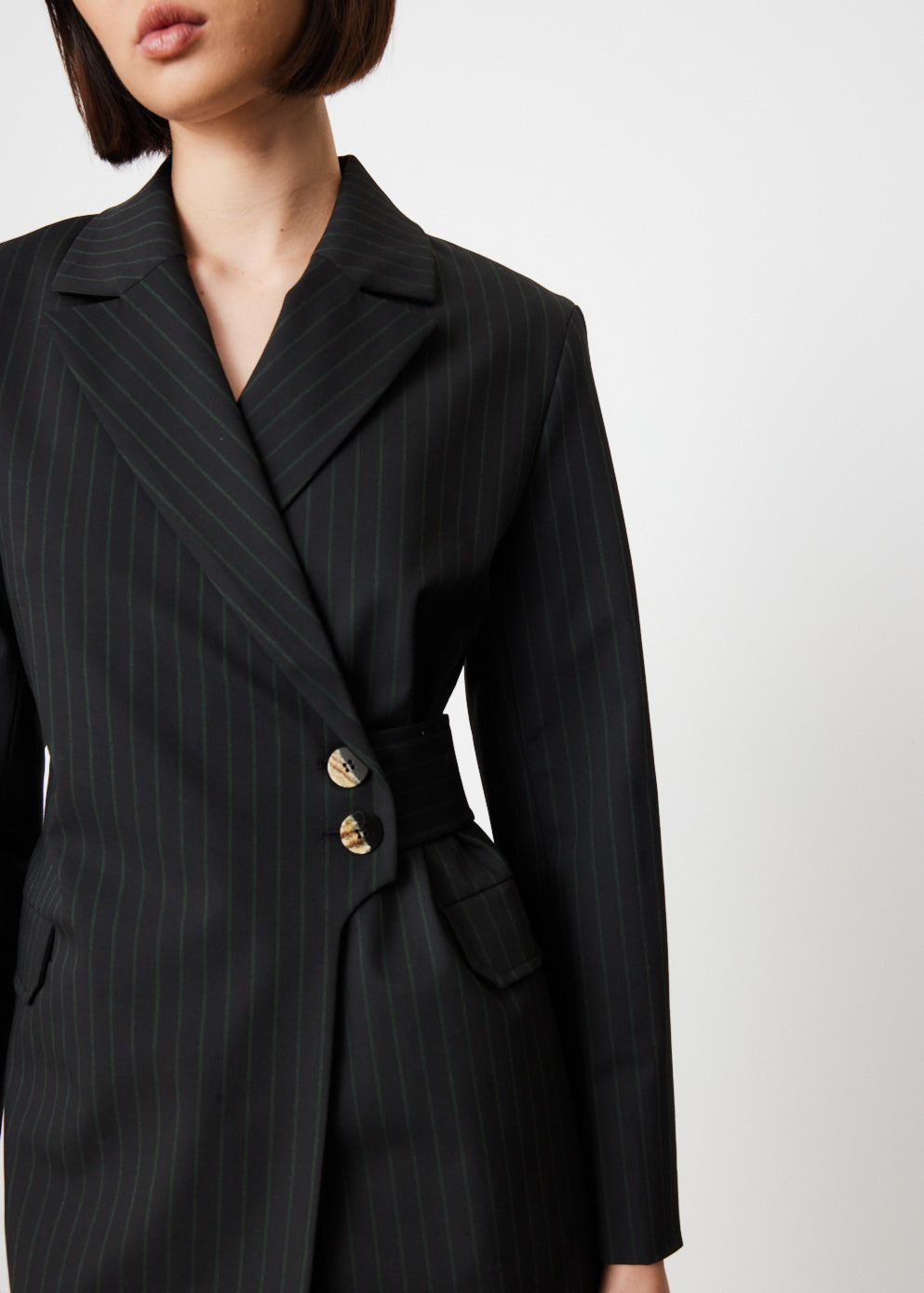 Stretch Stripe Belt Blazer
