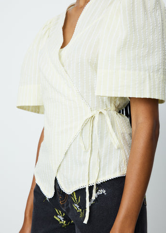 Light Seersucker Stripe Wrap Blouse