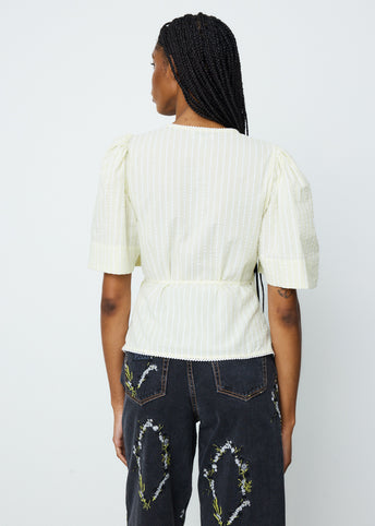 Light Seersucker Stripe Wrap Blouse