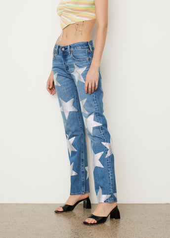 x Levi's Rhinestone Silver Star 501 Jeans