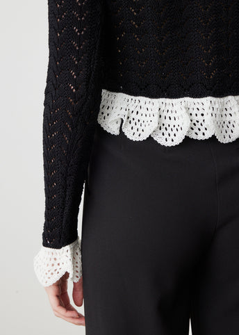 Frill Hem Detail Crochet Effect Knit