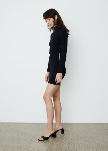 Bodycon Long Sleeve Turtleneck Dress with Logo Jacquard Trim