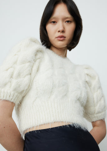 Tinsel Cropped Short Puff Sleeve Jumper