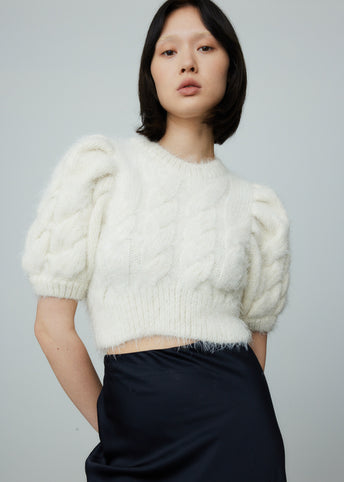 Tinsel Cropped Short Puff Sleeve Jumper