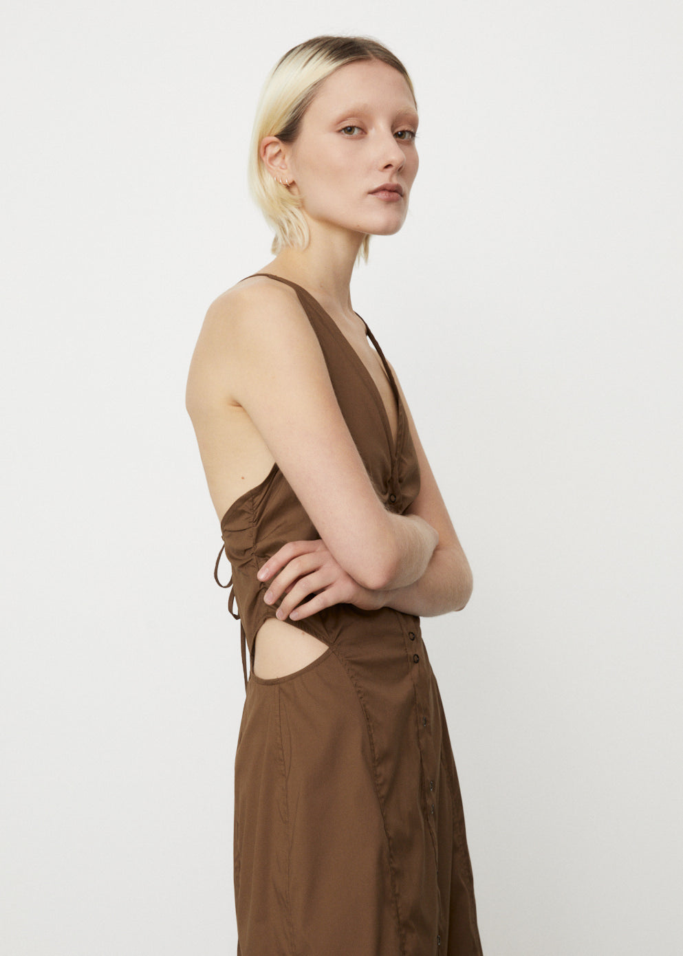 ★Ganni★ Stretch Cotton Dress Teak F7634377 Stretch Cotton Maxi Dress