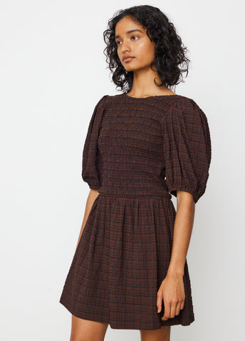 Stretch Seersucker Smock Mini Dress