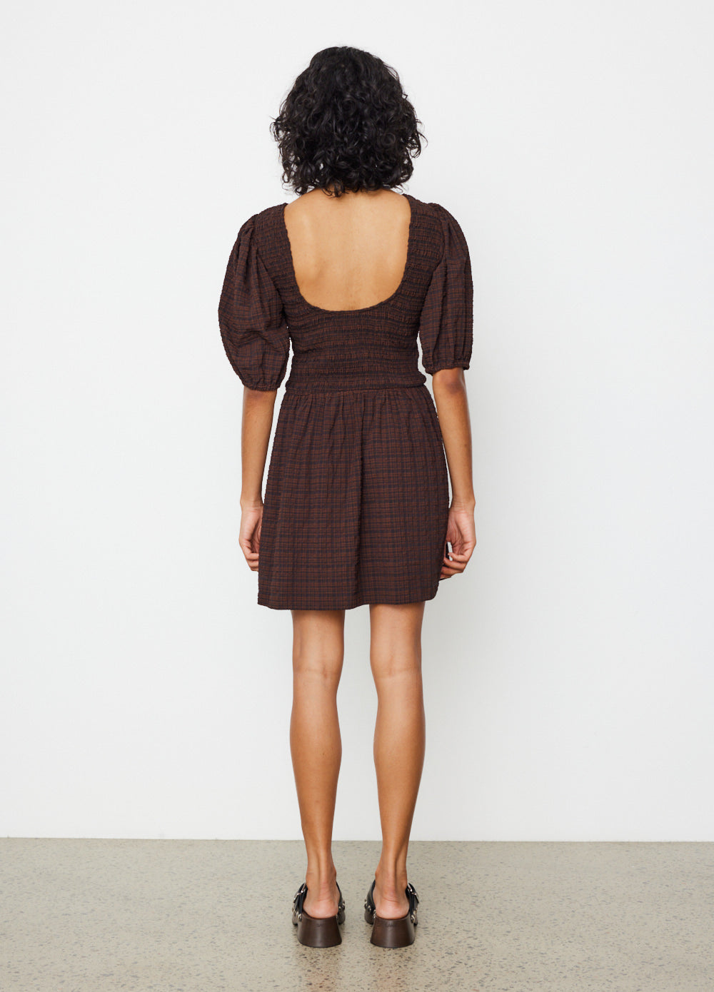 Stretch Seersucker Smock Mini Dress