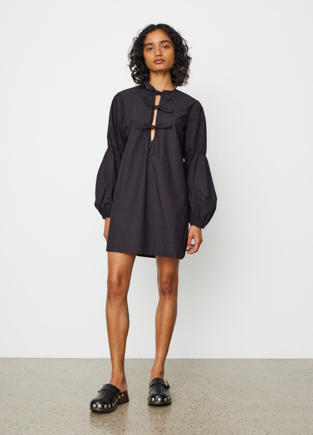 ganni cotton poplin tie string mini dress GANNI