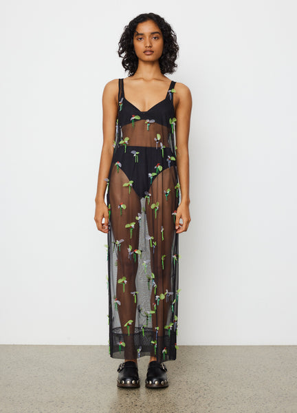 Embellished Mesh Slip Dress