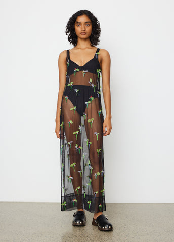 Embellished Mesh Slip Dress