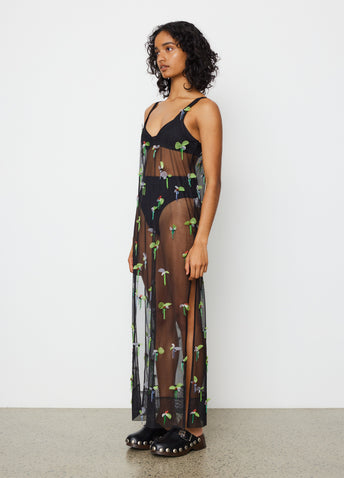 Embellished Mesh Slip Dress