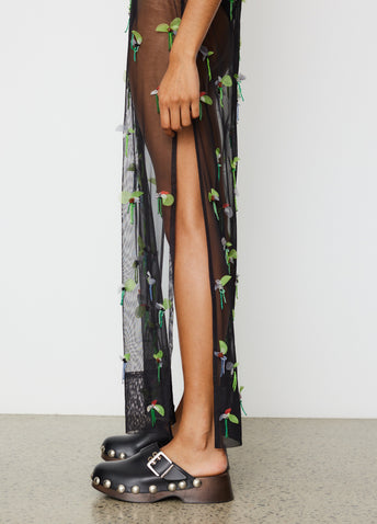 Embellished Mesh Slip Dress