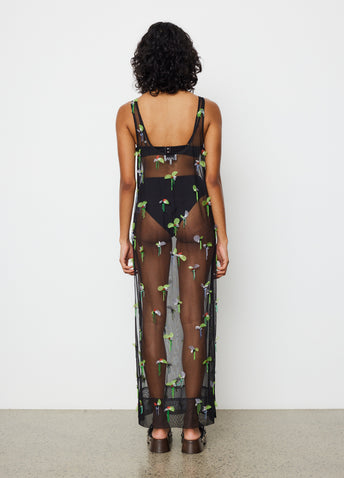 Embellished Mesh Slip Dress