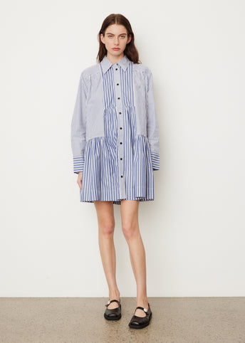 Stripe Cotton Wide Mini Shirt Dress