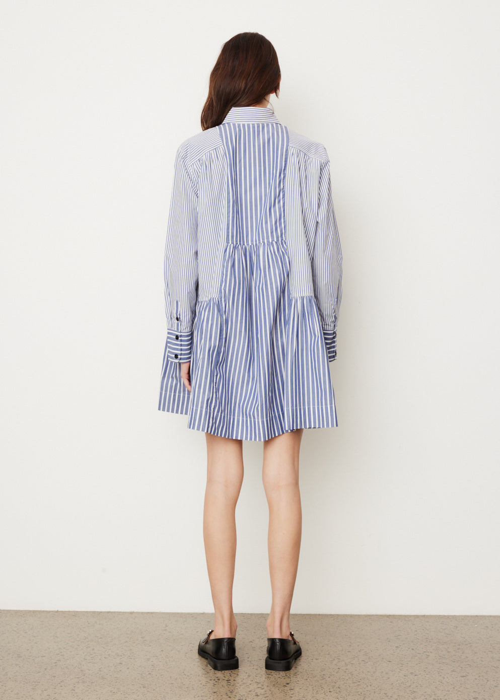 Stripe Cotton Wide Mini Shirt Dress