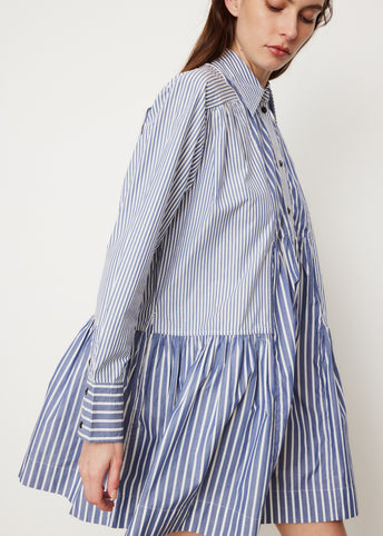 Stripe Cotton Wide Mini Shirt Dress