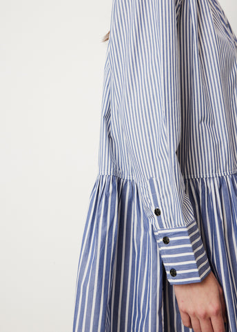 Stripe Cotton Wide Mini Shirt Dress