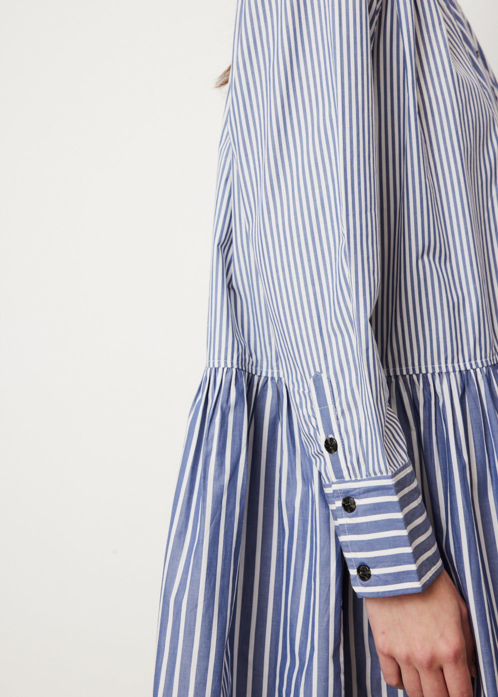 Stripe Cotton Wide Mini Shirt Dress