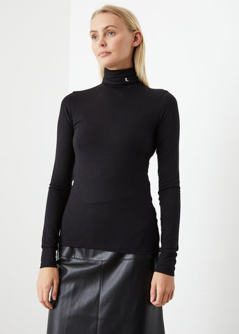 R-Embroidered Roll Neck Top