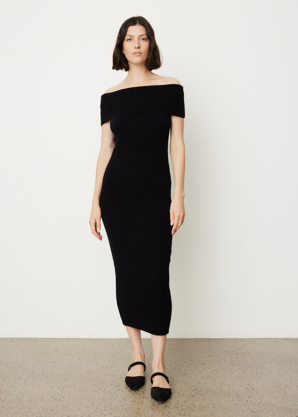 Off-Shoulder Rib Knit Dress