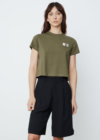 Double Fox Head Patch Cropped T-Shirt