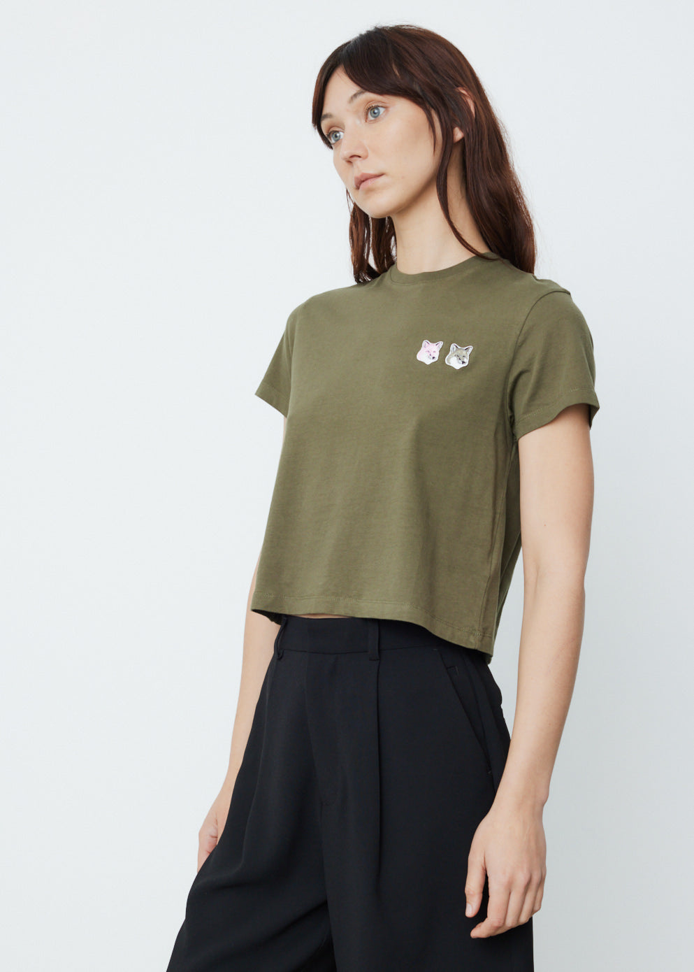 Double Fox Head Patch Cropped T-Shirt
