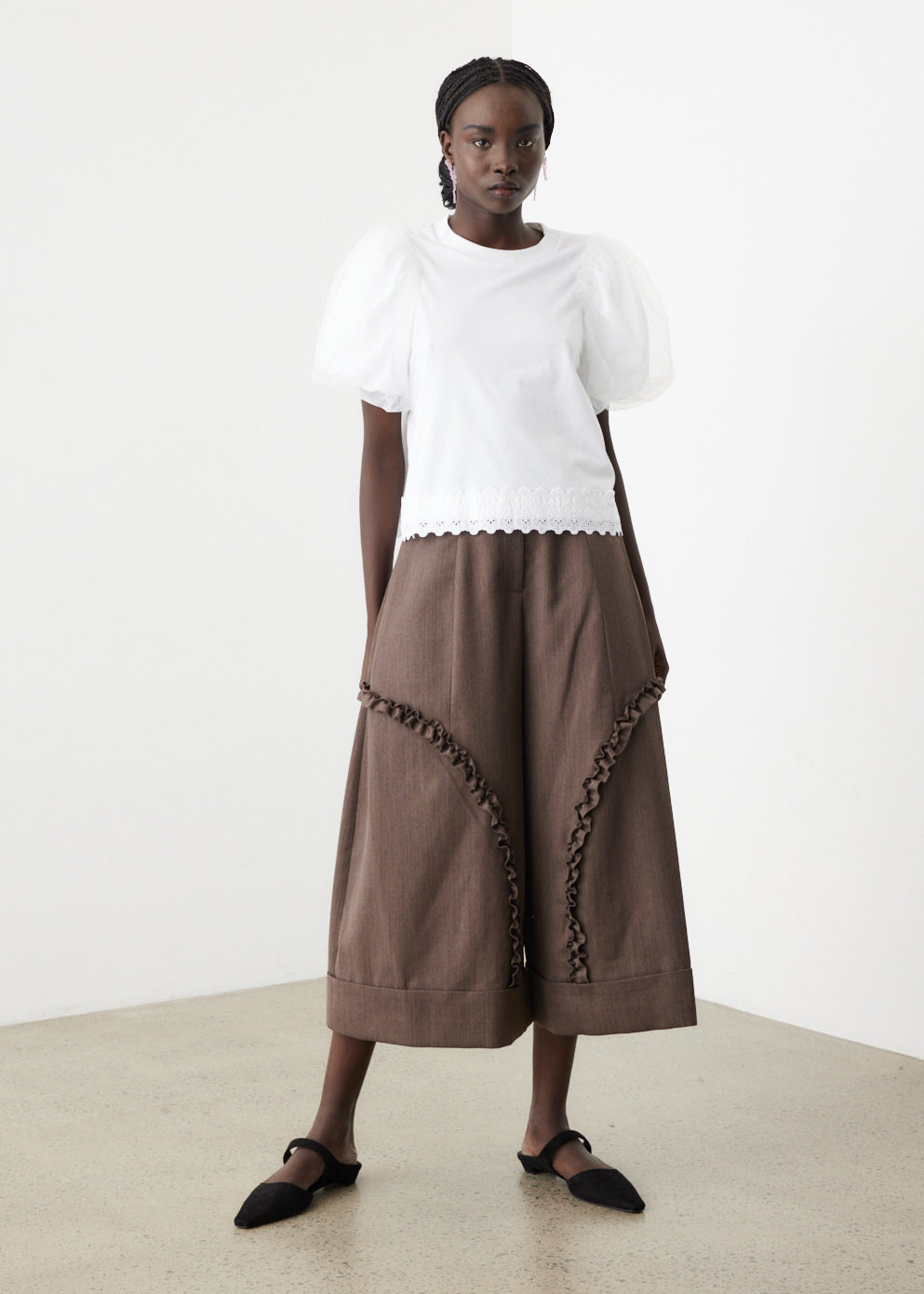 Frill Sculpted Wide Leg Trousers