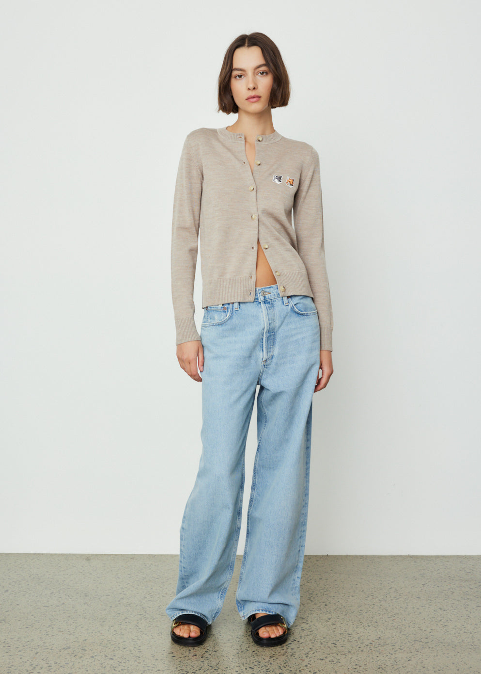 Double Fox Head Patch R-Neck Cardigan