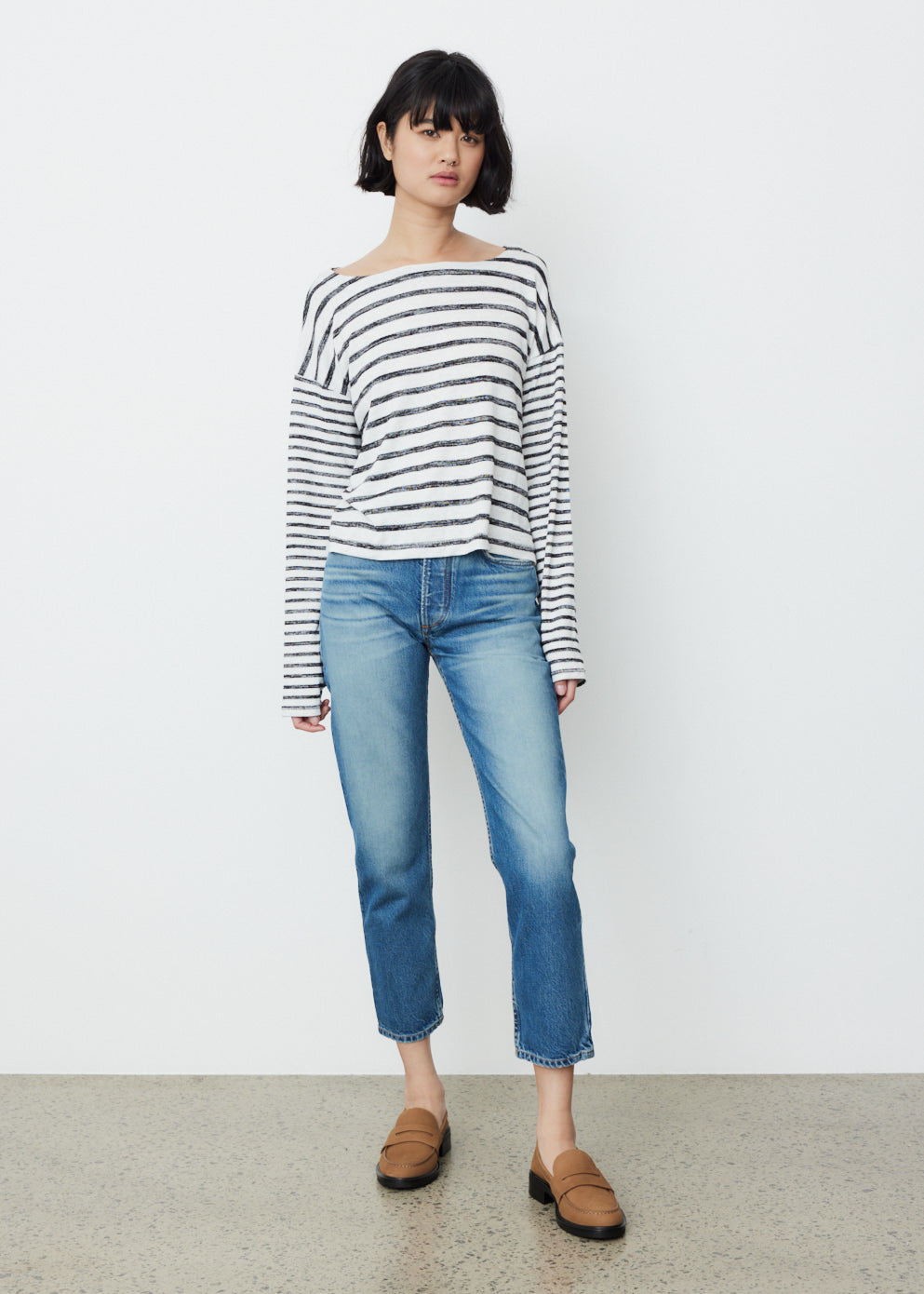 Knit Stripe Boatneck Long Sleeve