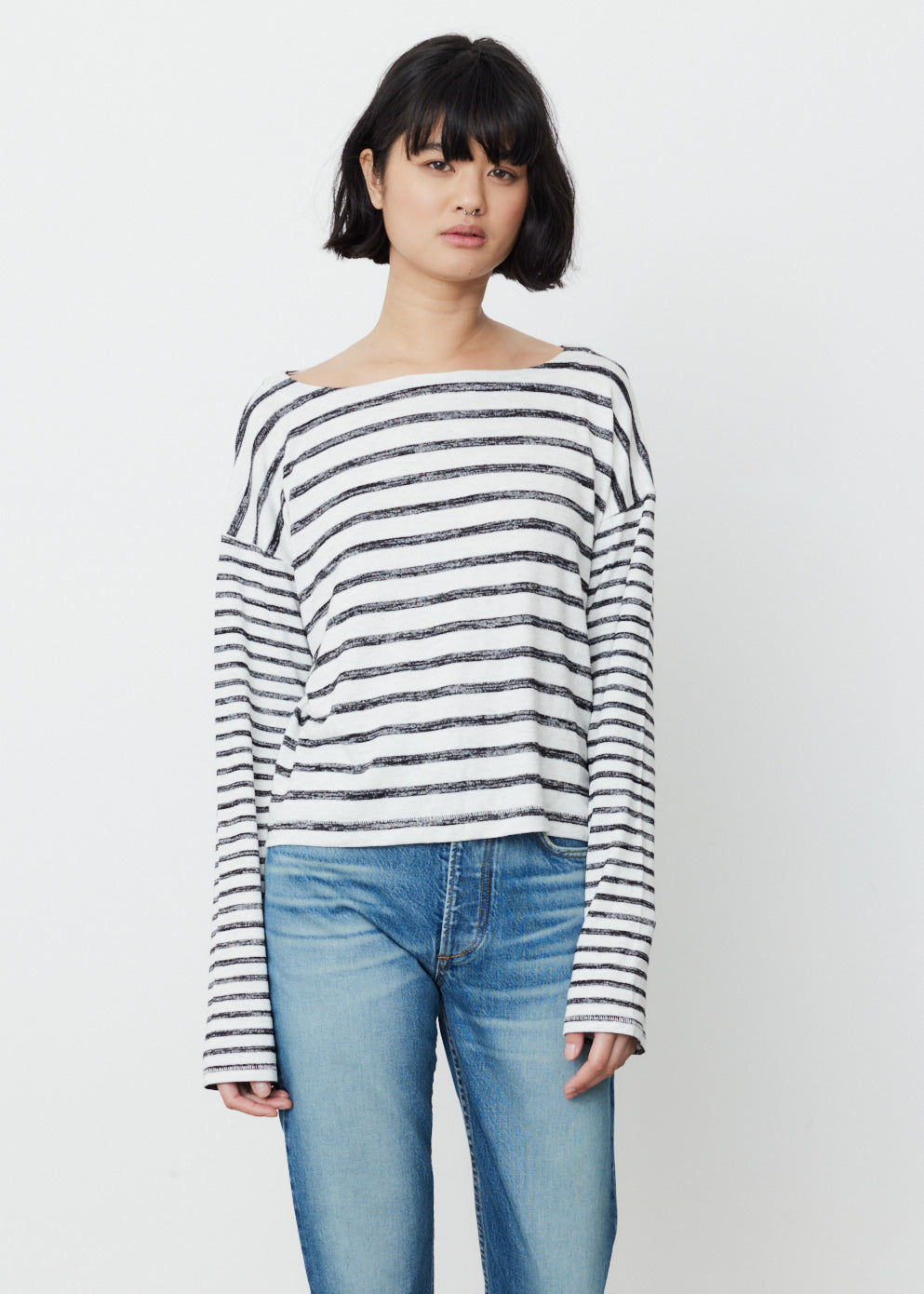 Knit Stripe Boatneck Long Sleeve