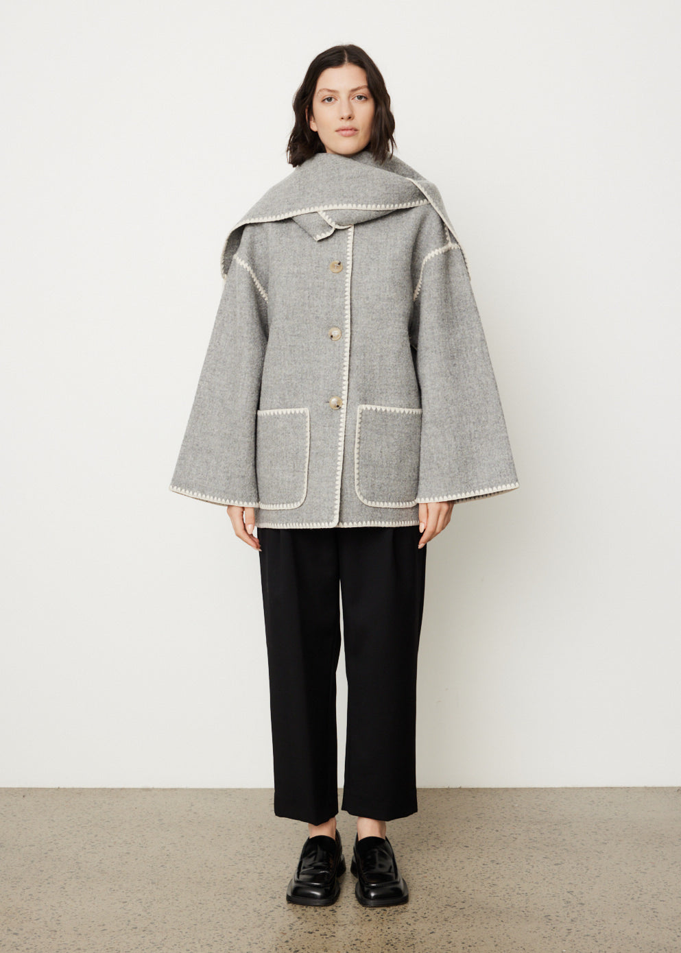 ジャケット・アウター scarf docking drape coat Embroidered Scarf Jacket